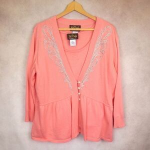 Vintage Bob Mackie Wearable Art Salmon Pink Tank and Cardigan Set Size XL